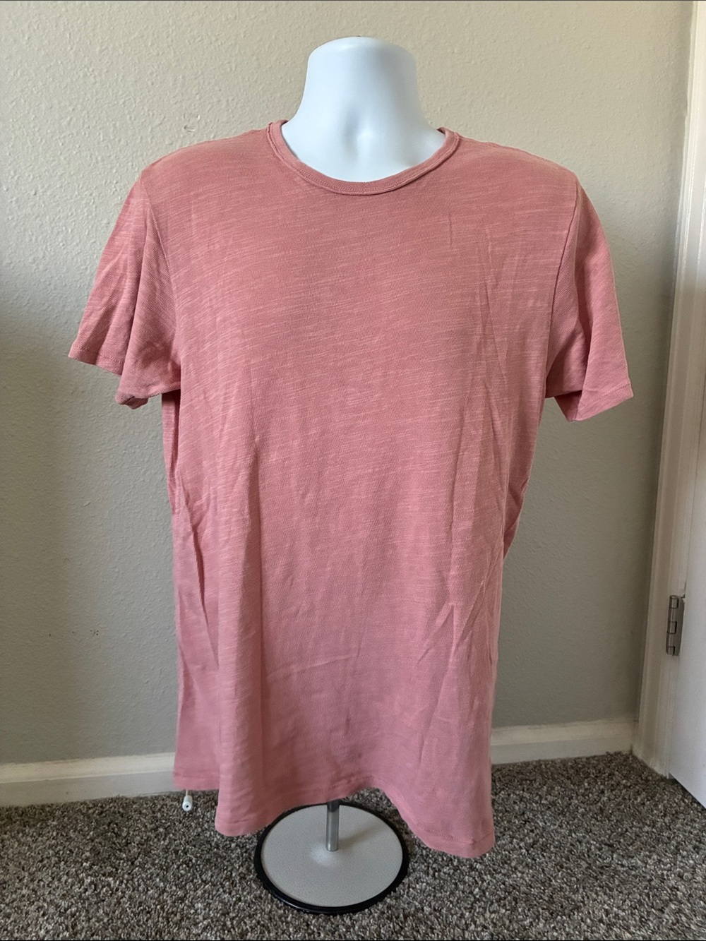 rag & bone Slub Knit Short Sleeve Crew Tee Salmon Pink Medium Classic Designer